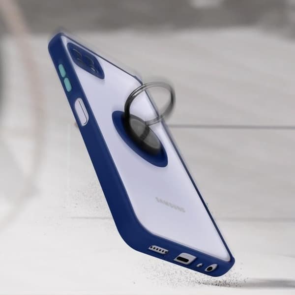 Skyddsfodral - AVIZAR - Samsung Galaxy A22 5G - Bi-material - Hållarring - Videostöd Midnattsblå