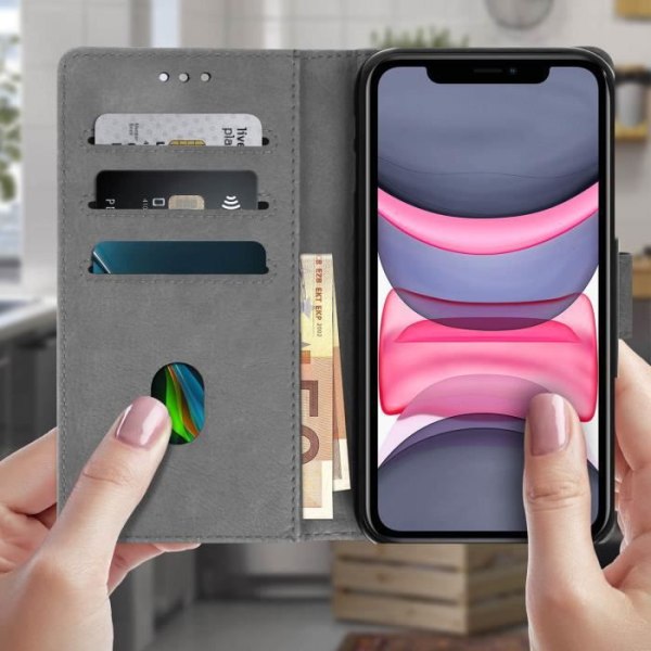 Etui - AVIZAR - iPhone 11 - Heltäckande fodral - Kortfäste - Ställfunktion grå Grå