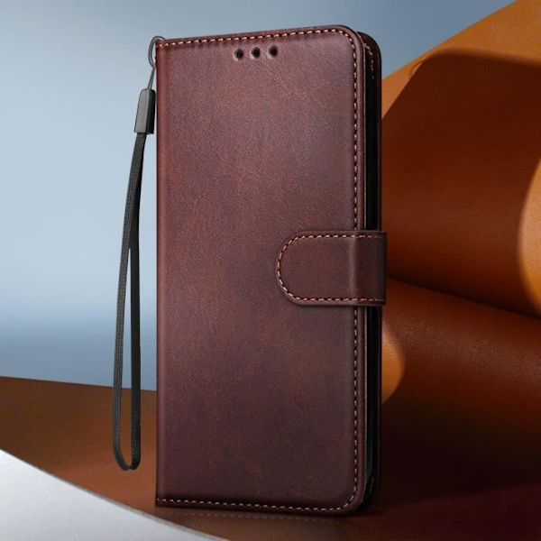 Fodral till Xiaomi Redmi 14C - AVIZAR - Wallet Flip och stabilt videostöd - Mörkbrun kastanj