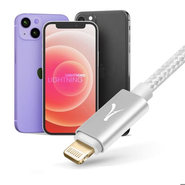 Ljudadapter - AKASHI - Lightning till Jack 3,5 mm - Aluminium Silver - Flätad Kabel - MFi Certifierad Grå