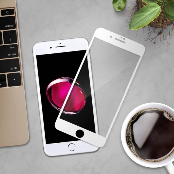 Skärmfilm iPhone 7 Plus och 8 Plus härdat glas Fasad transparent vit kant