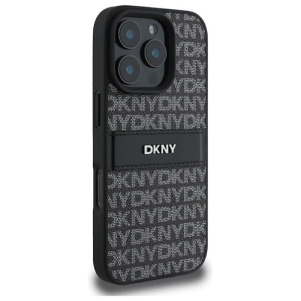 IPhone 16 Pro Fodral - DKNY Läder Hårdpansar Textur Mönster Tonal Rand (DKHCP16LPRTHSLK) - Noir svart