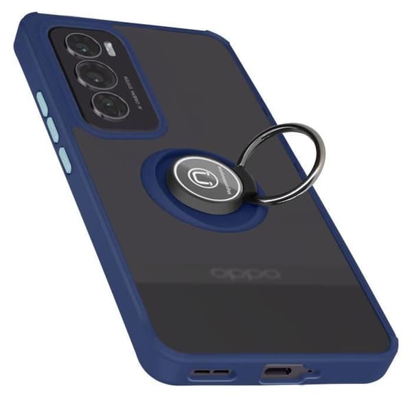 Coque för Oppo Reno 12 Pro, Metallring, Videostöd, Mörkblå Blå