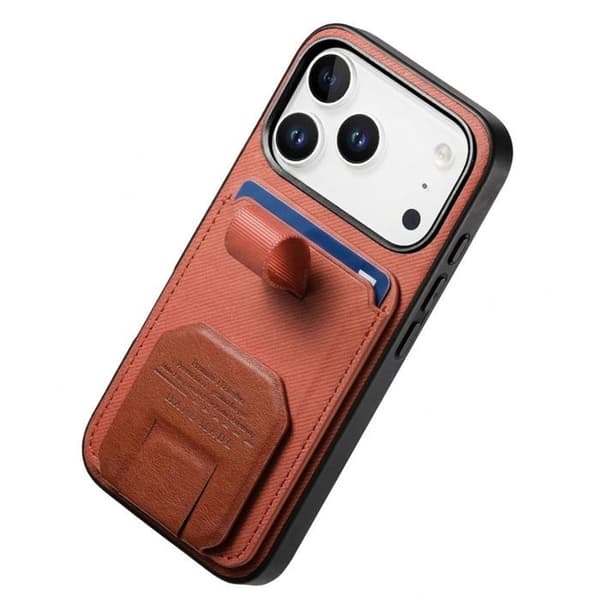 iPhone 17 Pro Max Cover med Stofeffekt, Støtte og Kortholder i Orange Apelsin