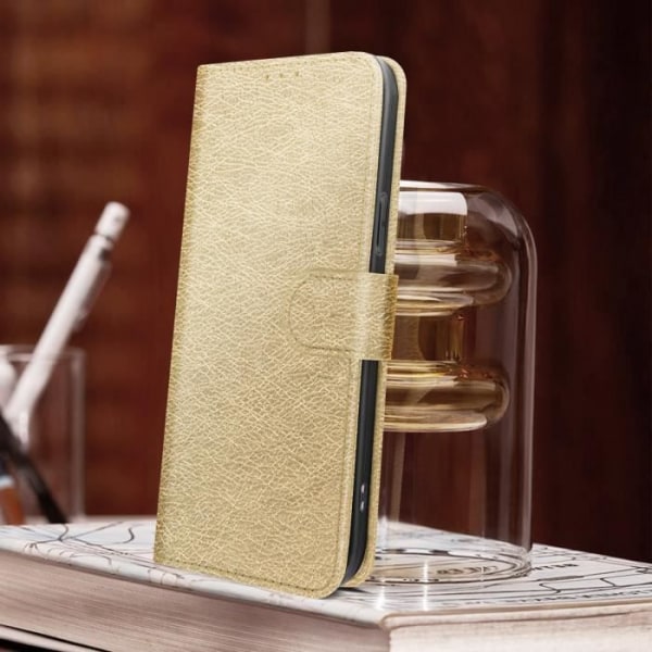 iPhone 14 Plus etui Flip Wallet Video Support Funktion Guld