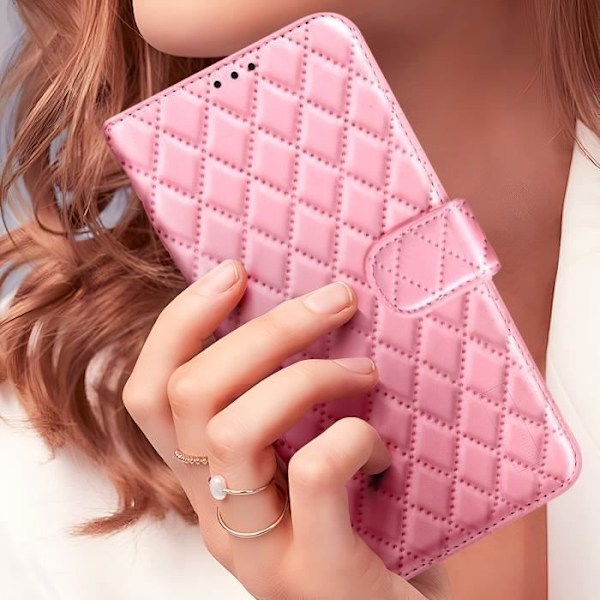 Redmi Note 14 4G Lompakko Kuori Ruudullinen Vaaleanpunainen Rosa