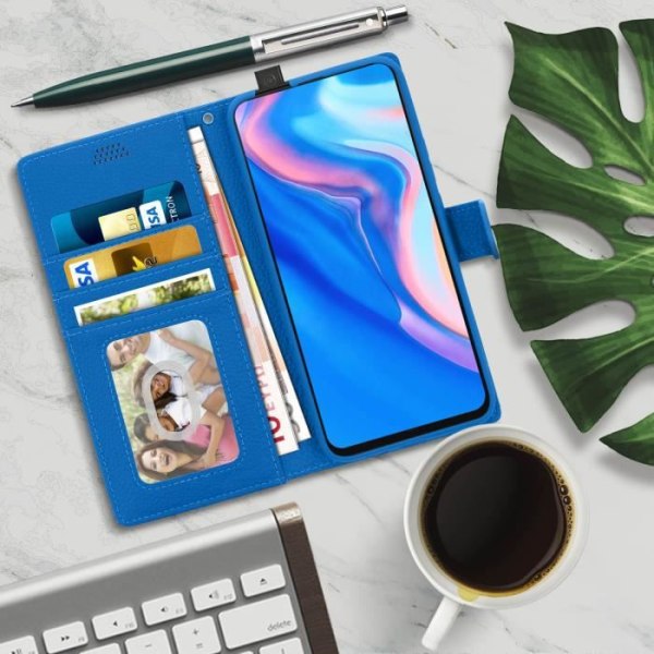 Housse - AVIZAR - Huawei P Smart Z - Eco-læder - Video Støtte - Kortholder Blå