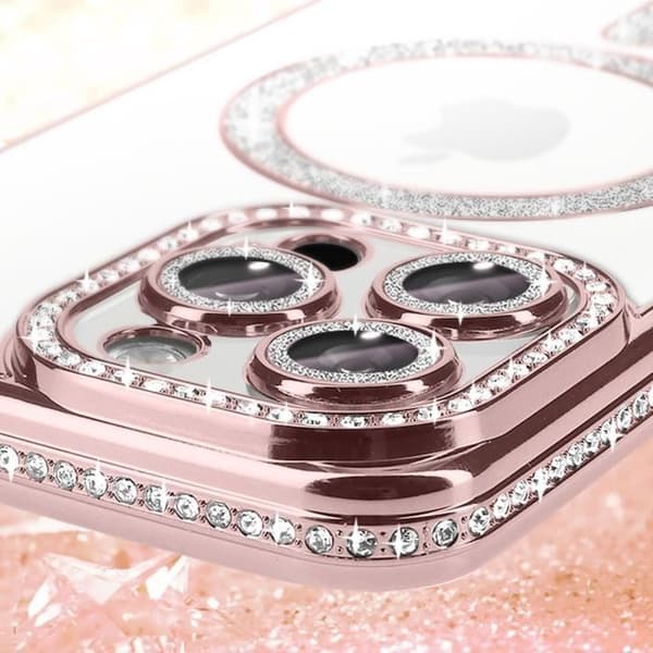 Coque - Diamant - iPhone 16 Pro - MagSafe Beskyttelse - Strass Kant - Elegant Rosa