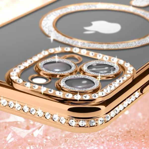 AVIZAR beskyttelsescover til iPhone 12 Pro Max - Gold Rhinestone Contour - MagSafe-kompatibel Gul
