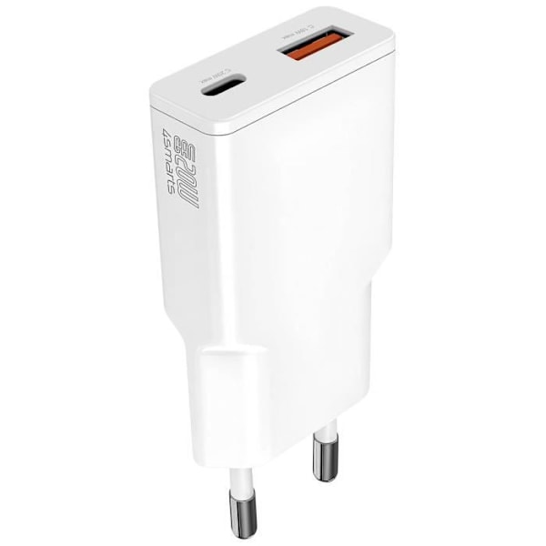 USB-C-väggladdare GaN 20W + USB Kompakt Format 4smarts Vit