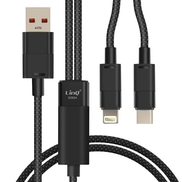 USB till Lightning och USB-C-laddningskabel - LINQ - 60W - 1,2 m - Apple och USB-C-kompatibel Svart