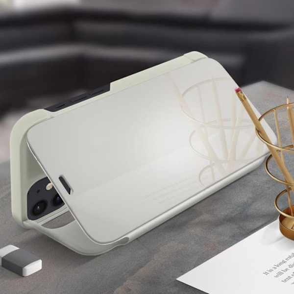 iPhone 12 Mini-fodral - Spegeldesign - Silvergrå - Mjuk - Genomskinlig klaff - Videostöd Silvergrå