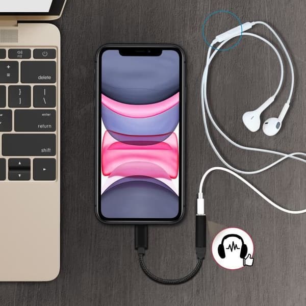 Audio-adapteri - HL-103 - Musta - Nylonpunottu kaapeli - 13cm - 3,5mm jack