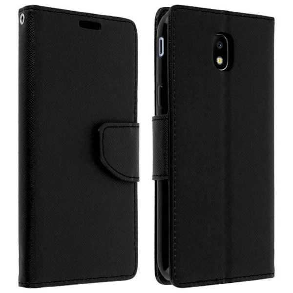Cover - AVIZAR - Galaxy J3 2017 - Folio Wallet Case - Sort flipbeskyttelse - Håndledsrem inkluderet Svart