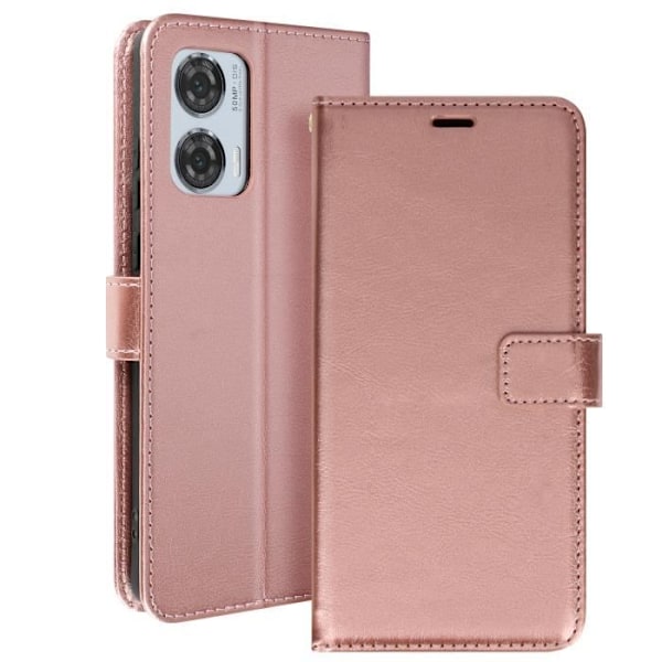 Étui för Motorola Edge 50 Fusion - MAYAXESS - Roséchampagne - Halvstyv - Ekologisk läder - Avtagbar handledsrem Rosa