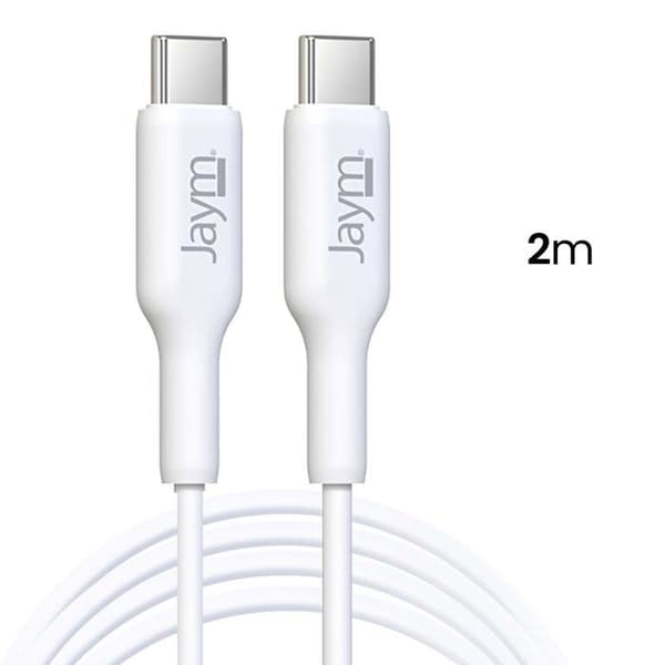USB-C Kabel - JAYM - 2m - Hurtig opladning 5A - Dataoverførsel - Kompatibel med PD 3.0 Vit