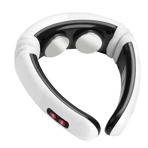 Elastisk nackmassageapparat - AVIZAR - 3D Smart Fit - Elektriska impulser - Magnetisk dragning - Vit Vit