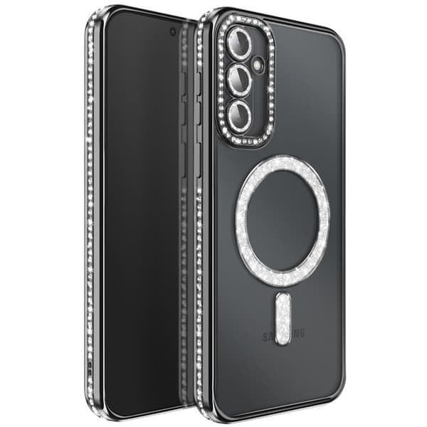 Diamantetui til Galaxy S26 med magnetisk ring og sort strasskant Svart