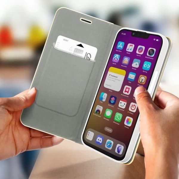 iPhone 14 Etui - Luna - Kørekortlomme - Grå - Syntetisk læder - Magnetisk klap Grå