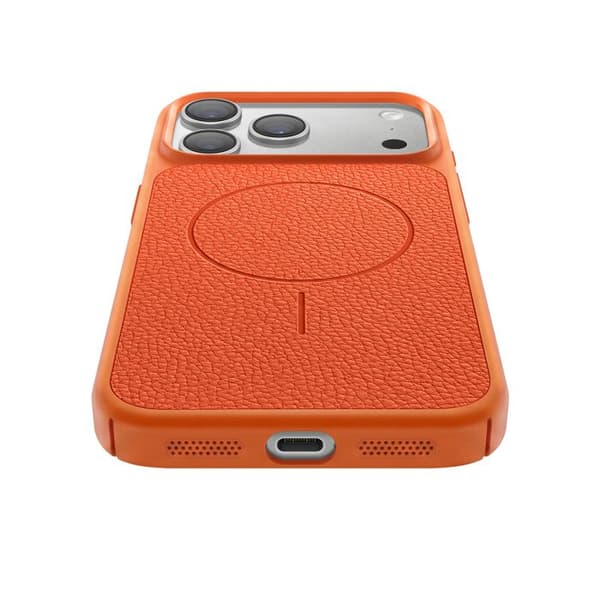MagSafe-cover til iPhone 17 Pro, Bi-Materiale, Stødabsorberende, Lædertekstur, Orange Apelsin