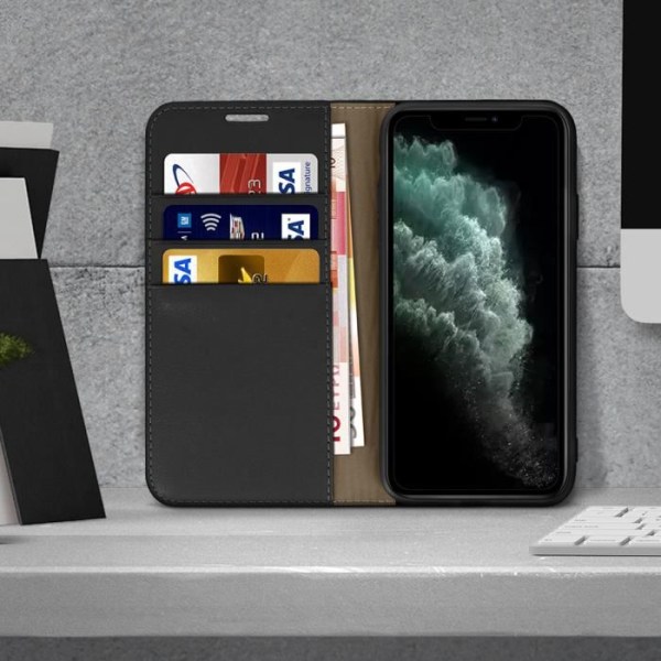 Folio-fodral - AVIZAR - iPhone 11 Pro - Äkta läder - 3 kortfack - Videostöd Svart