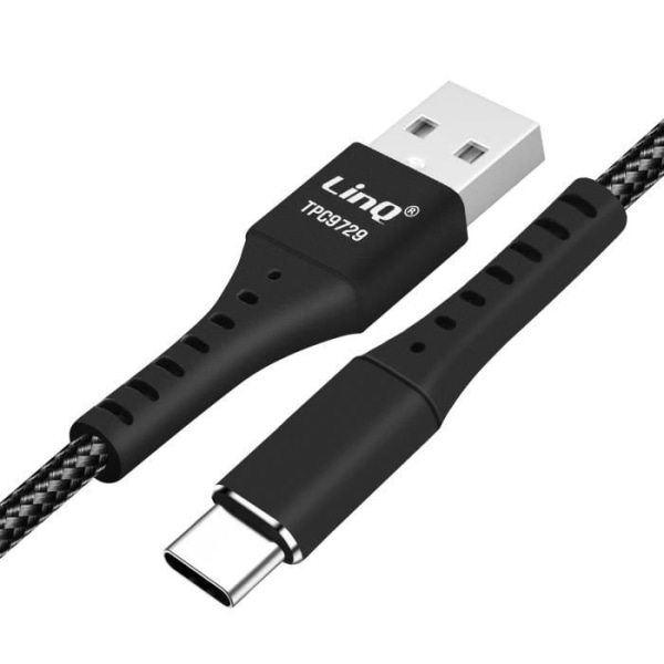 USB till USB-C-kabel 5A 20W snabbladdning nylonflätad anti-tangle LinQ Svart