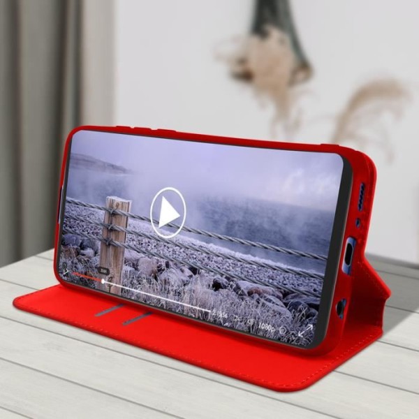 Sæde til Samsung Galaxy A21s - AVIZAR - Folio Pung Etui - Øko-læder Rød - Støttefunktion Röd