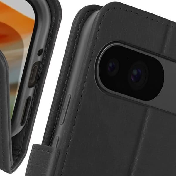 Etui til Google Pixel 9 og 9 Pro - AVIZAR - Wallet Flip og Video Support - Sort Svart
