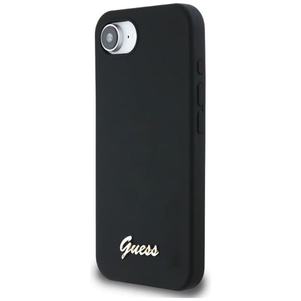 Coque til iPhone 16e - Guess Silicone Script Metal Logo (GUHMPSE4SMBSLK) - Sort svart