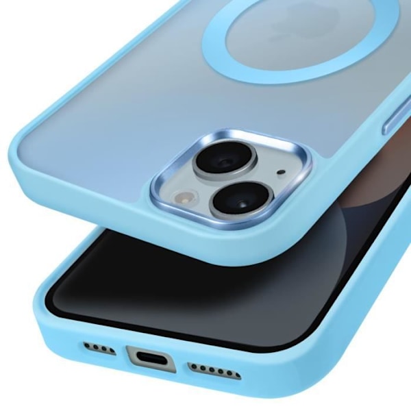 MagSafe-skal för iPhone 14 Matt Frostad Bakgrund Ljusblå Kant Blå