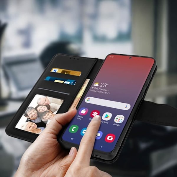 Hus - Samsung - Galaxy S20 Ultra - Läder av kalvskinn - Videostöd - Svart kortficka Svart