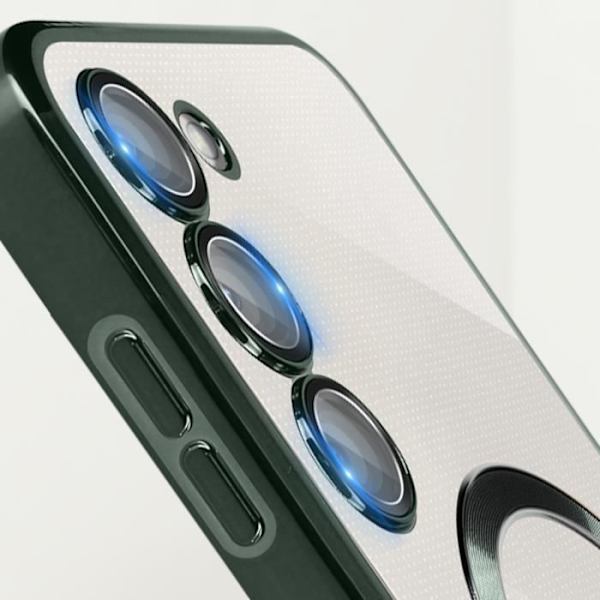 MagSafe fodral till Samsung S23 - AVIZAR - Transparent / Grön - Magnetisk ring - Integrerat kameraskydd Grön