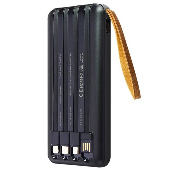 15000mAh Solar Power Bank med Micro USB Lightning USB C-kabel LinQ Sort Svart