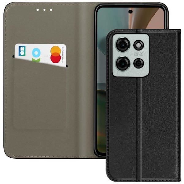 Motorola Moto G75 Etui Klap Portefeuille Magnetisk Støtte Sort Svart
