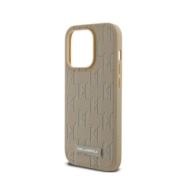 Coque för iPhone 15 Pro Max MagSafe med Monogrammönster och Metalliserad Karl Lagerfeld-logotyp Beige Beige