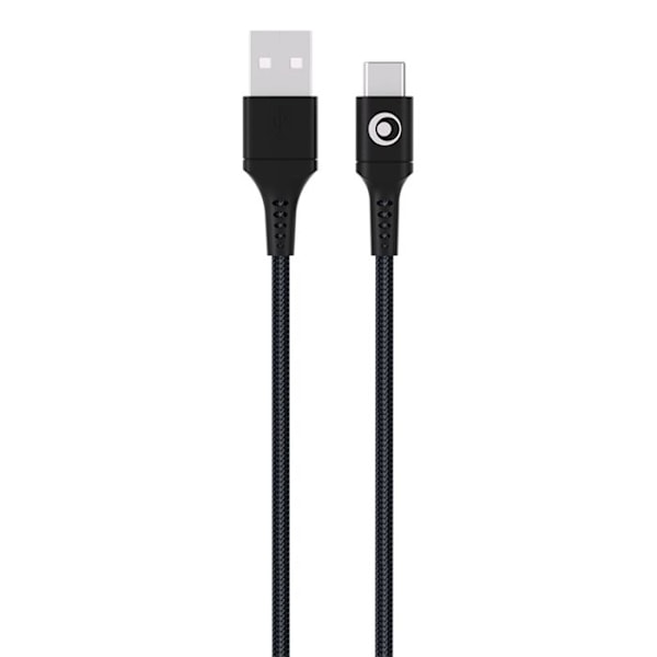 USB-A til USB-C kabel - BigBen - 1.2m - FastCharge 15W - 3A - Vævet nylon sort