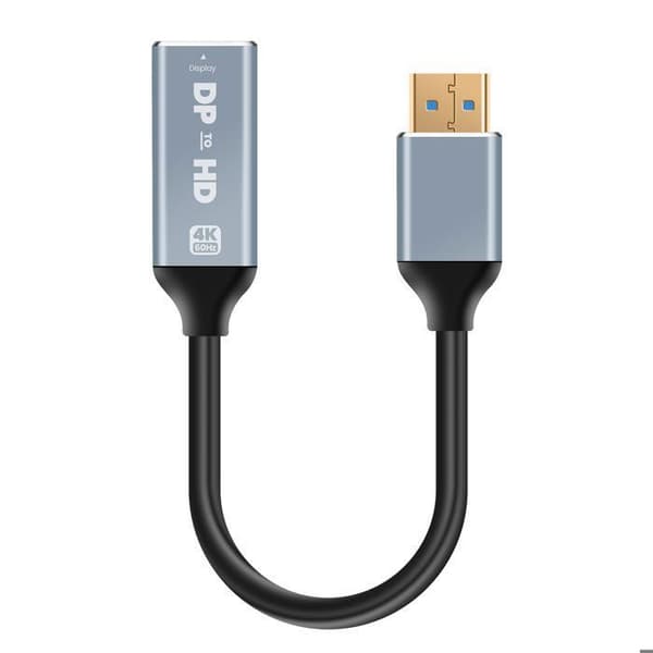 DisplayPort Uros - HDMI Naaras 4K 60Hz -sovitin mini LinQ-kaapelilla Harmaa