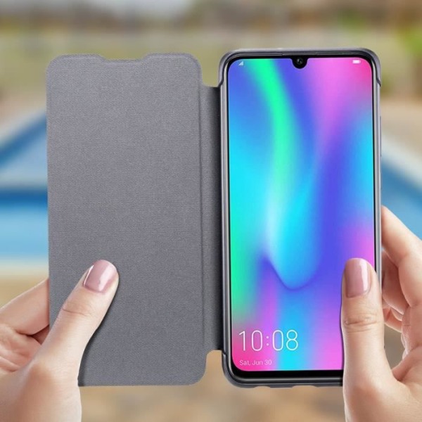 Honor 10 Lite Case Flip Cover vævet effekt stiv stødsikker original sort