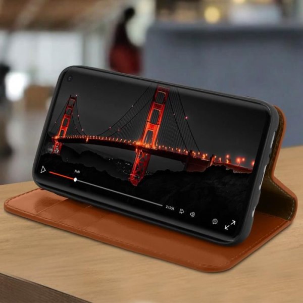 Etui - Samsung - Galaxy S10e - Ægte læder - Video støtte - Folio etui i camel Kamel