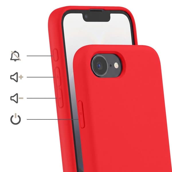 Punainen silikoninen kuori iPhone 16:lle säädettävällä nailoniköydellä Röd