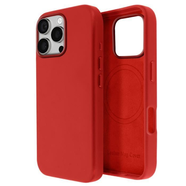 MagSafe Fodral till iPhone 16 Pro Max i högkvalitativt Veganskt Läder Röd
