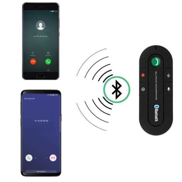 Kit Handsfree - Bluetooth - Multipoint - Solskyddsfäste - Cigarette lighter-laddare - Svart
