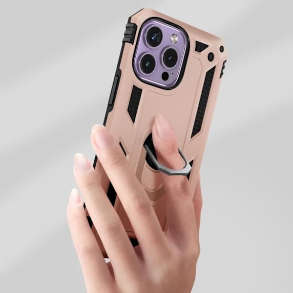 Coque iPhone 14 Pro Max - AVIZAR - Hybride Antichoc - Bague Support Vidéo - Roséguld - Bi-matière rosa guld