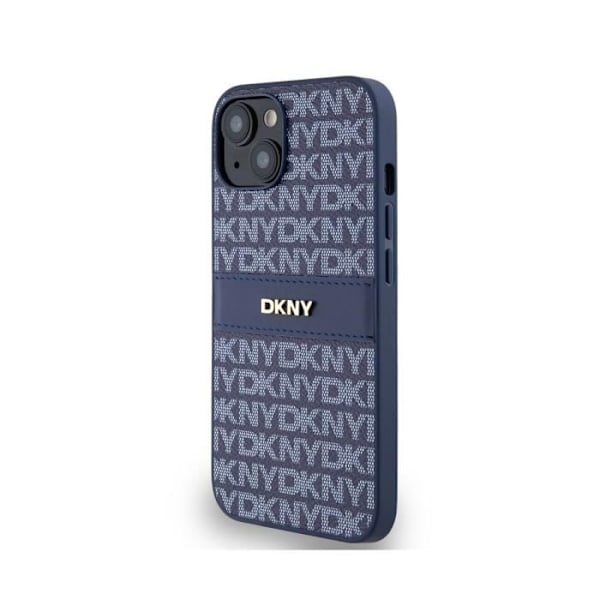 Coque til iPhone 14 Repeat Pattern Tonal Stripe med DKNY Metal Logo Blå Vit