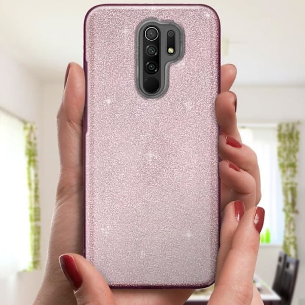 Skyddsskal - AVIZAR - Xiaomi Redmi 9 - Halvstyv silikon - Glitter - Rosa Rosa