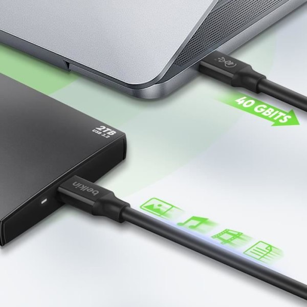 USB C strömförsörjningskabel 100W Snabbladdning och dataöverföring Belkin Svart Svart