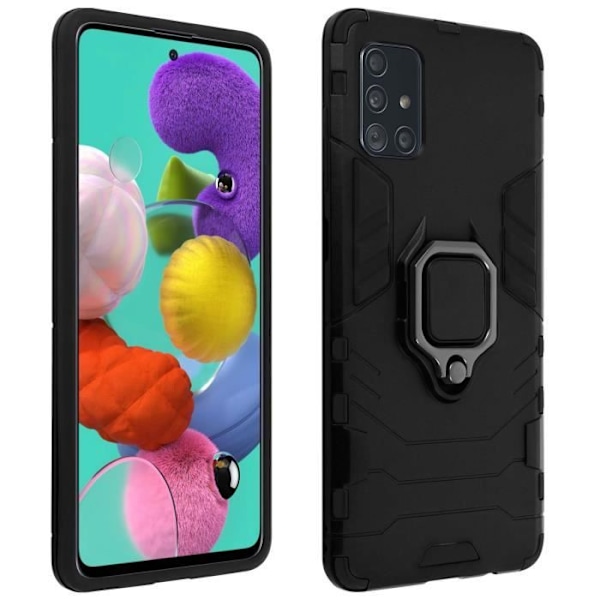 Coque - AVIZAR - Samsung Galaxy A51 - Bi-matière - Bague de maintien - Support vidéo sort sort. Svart