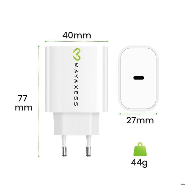 Laddare för Galaxy S20 20W + USB-C-kabel 1m Mayaxess Vit Vit