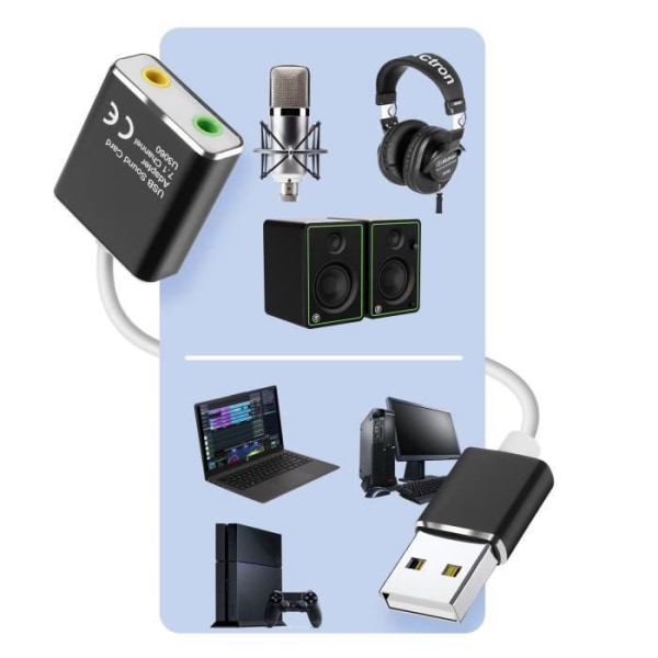 Externt USB-ljudkort Dubbla 3,5 mm-jackadapter Mikrofon och headset LinQ Vit/svart