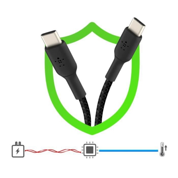 USB-C til USB-C kabel 18W strømforsyning Nylon flettet 1m Belkin sort